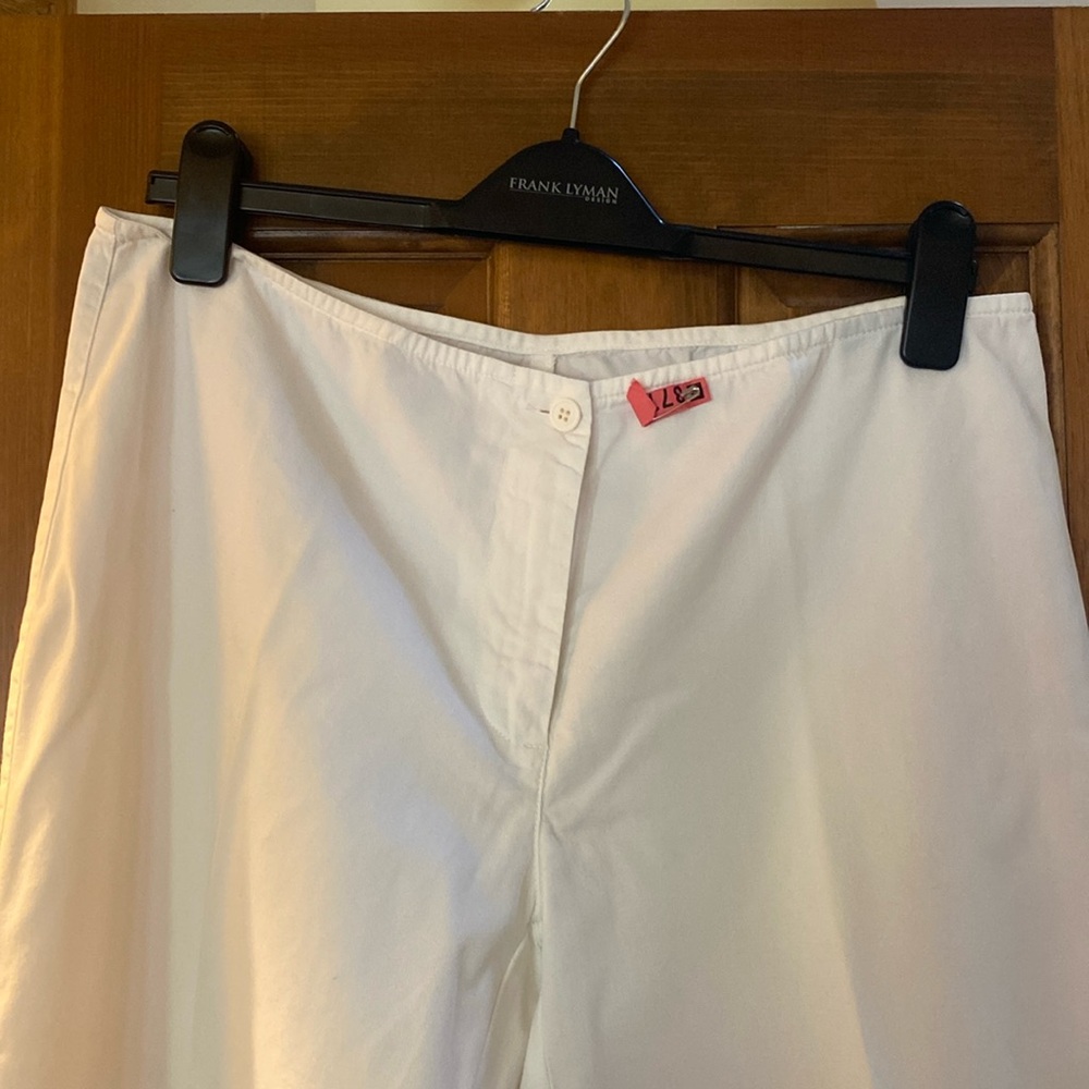 White bias waist low rise wide leg pants